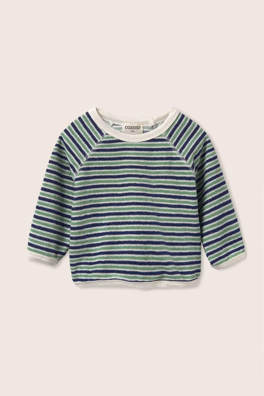 NEW MY LITTLE COZMO boys striped terry cloth sweatshirt in blue green